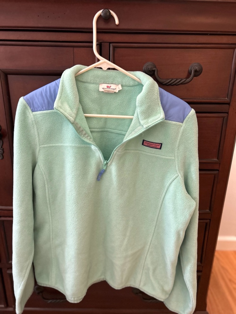 Vineyard Vines Mint Green Fleece Pullover with Pink Whale Logo